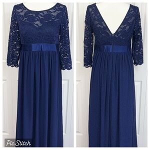 NWT Ever Pretty Formal Navy Blue Lace Sheer Illusion Empire Waist Gown 10